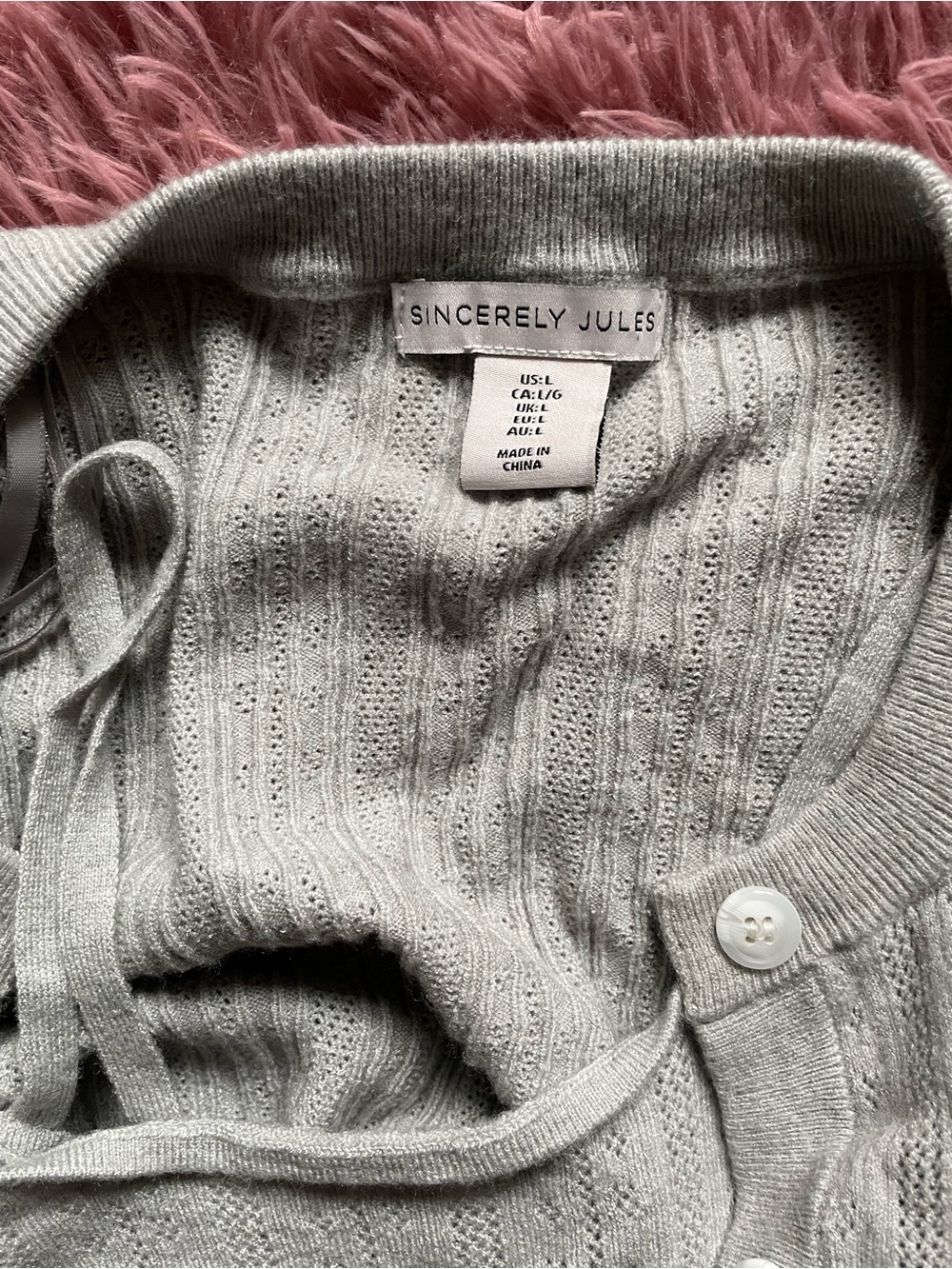 Sincerely Jules Light Gray Ribbed Eyelet Cardigan With Matching Cami And Pants